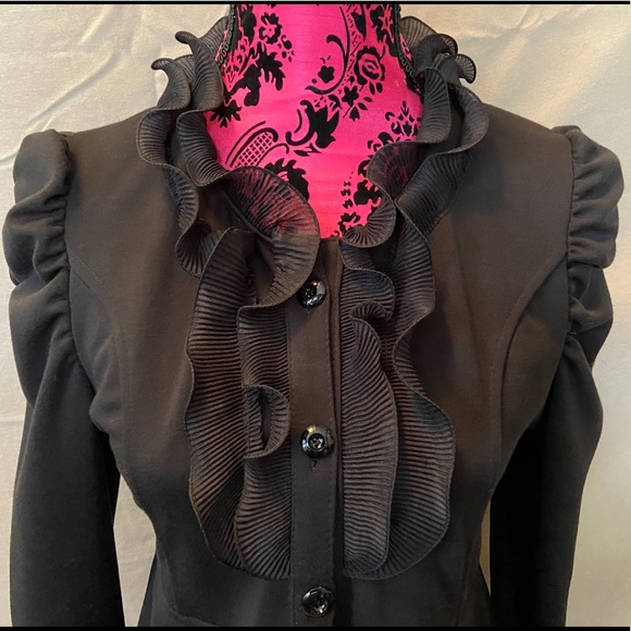 Jacket Black Ruffles Pleated Shear Bottom Dress Coat - Picture 1 of 13